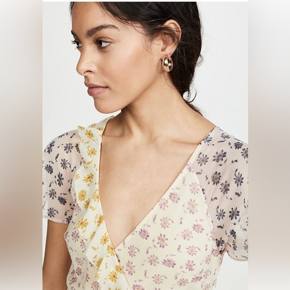 Joie Orita Silk Colorful Floral Print Flutter Sleeve V Neck Midi Dress Size 6 - Picture 7 of 15